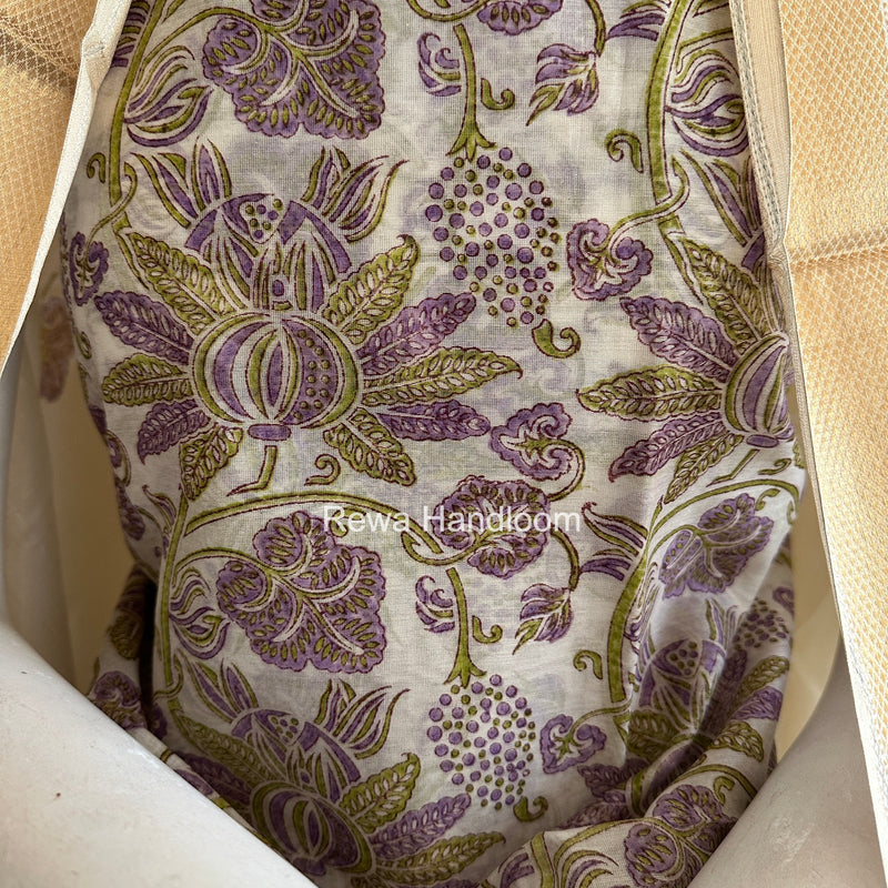 Maheshwari White Handblock Print Top-Dupatta HBS0178