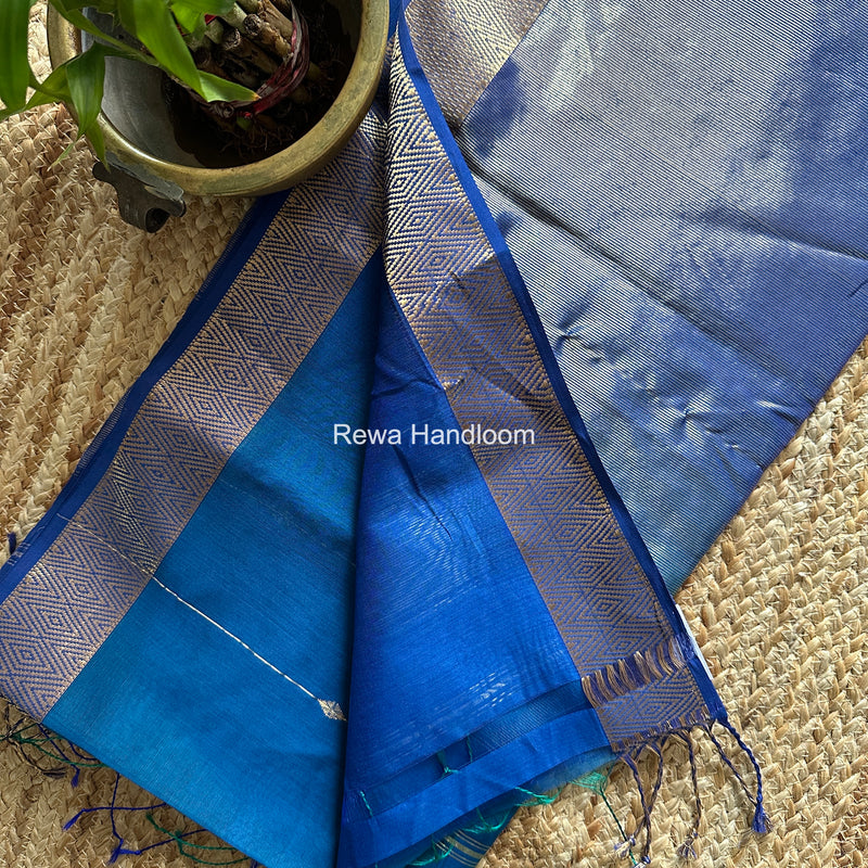 Maheshwari Blue Diamond Lining Butti Shaded Saree DLBSS04