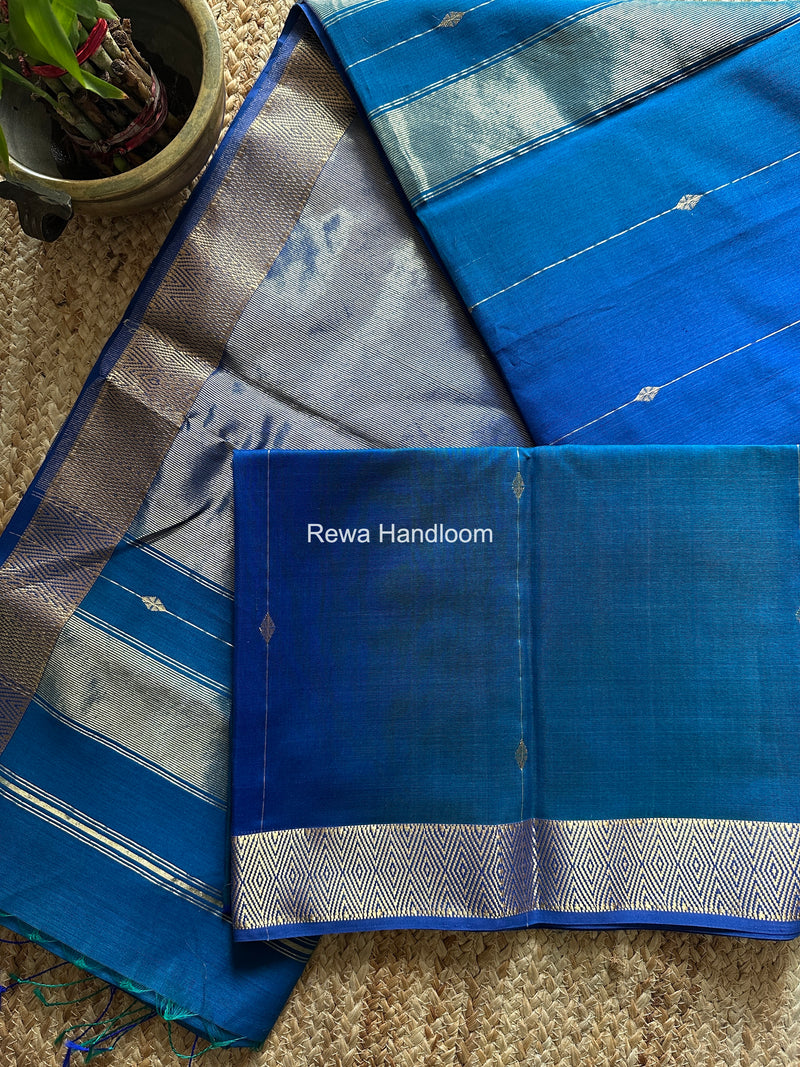 Maheshwari Blue Diamond Lining Butti Shaded Saree DLBSS04