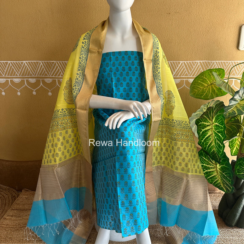 Maheshwari Handblock Print Top-Dupatta