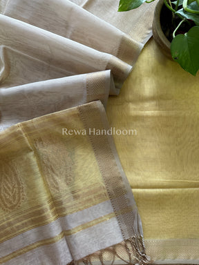 Maheshwari Yellow-Off white Tissue Buta Dress Material-TPT27