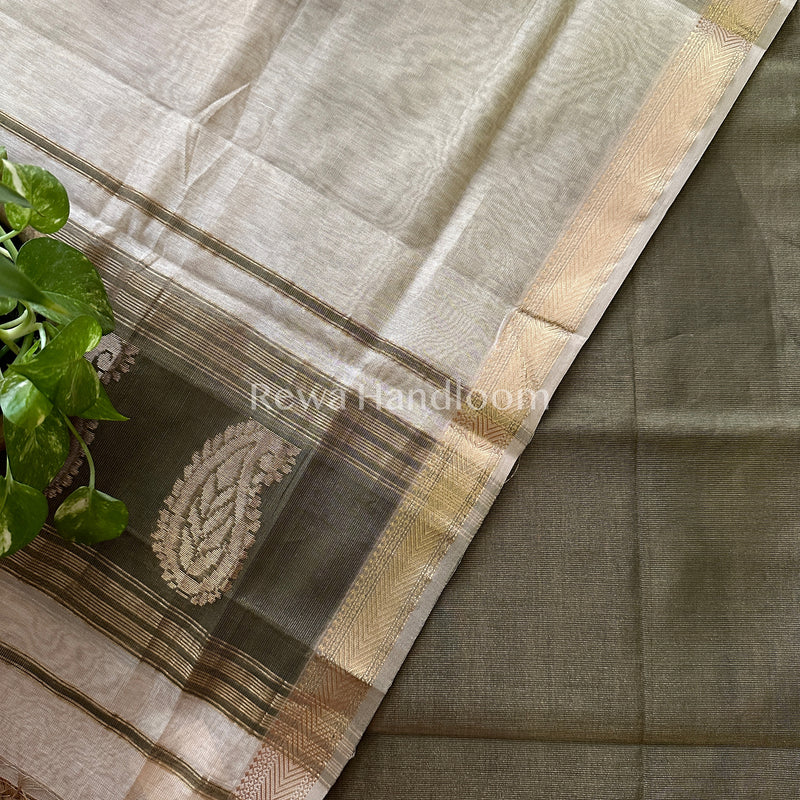 Maheshwari Black-Beige Tissue Buta Dress Material-TPT39