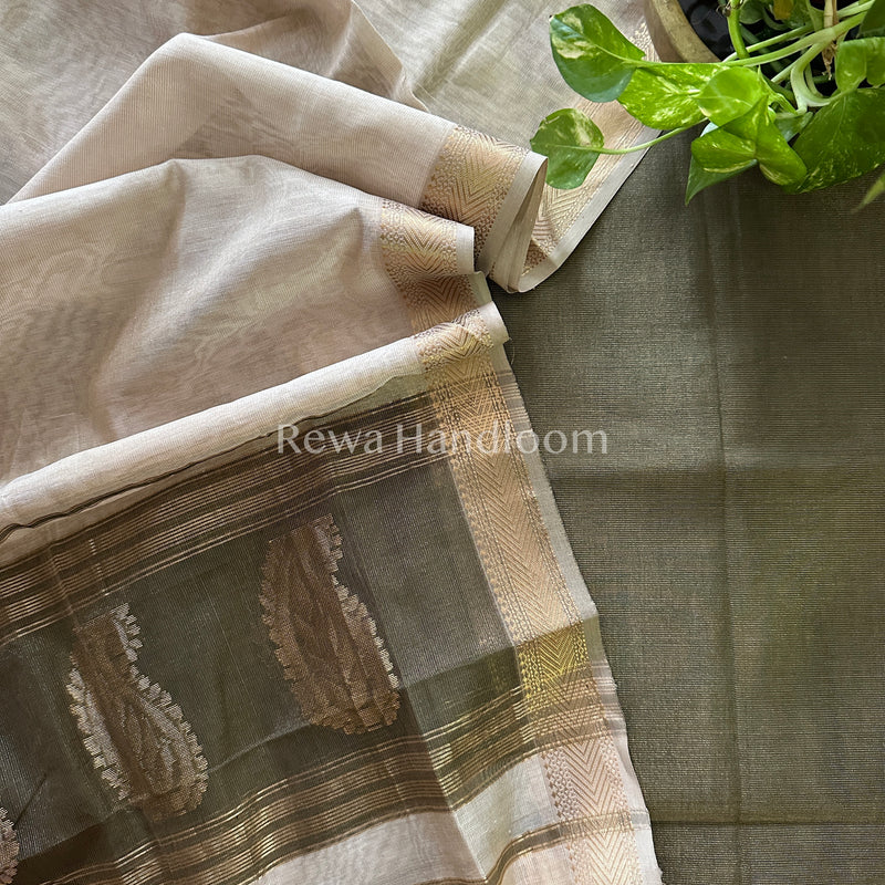 Maheshwari Black-Beige Tissue Buta Dress Material-TPT39