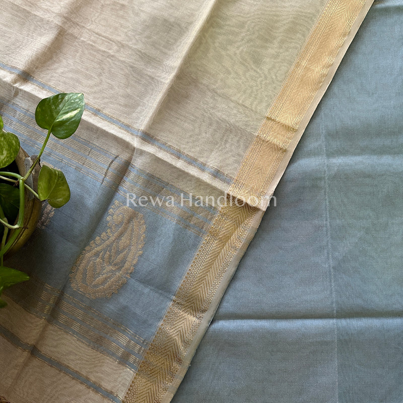 Maheshwari Light Blue-Off white Tissue Buta  Dress Material-TPT29