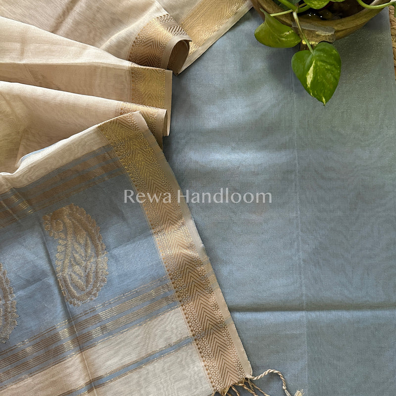 Maheshwari Light Blue-Off white Tissue Buta  Dress Material-TPT29
