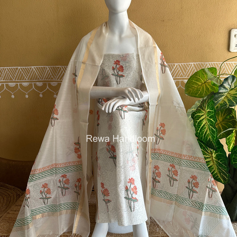 Maheshwari Handblock Print Top-Dupatta