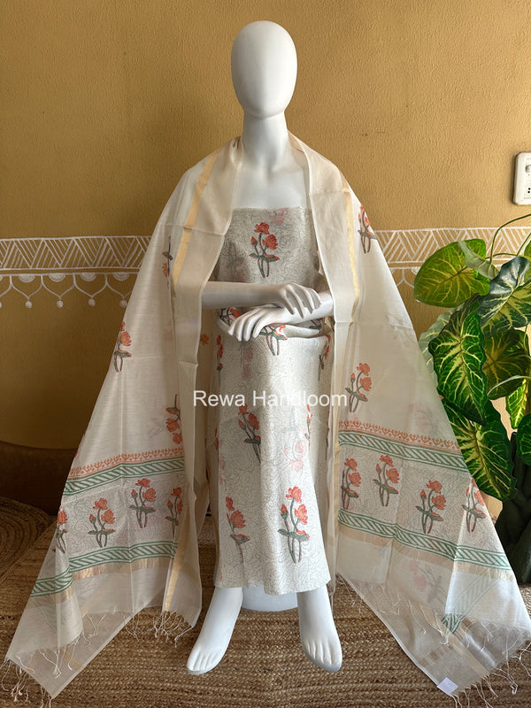 Maheshwari Handblock Print Top-Dupatta