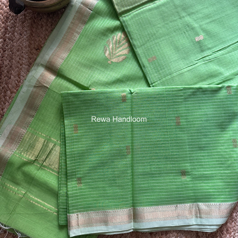 Maheshwari Parrot Green Butta Pallu Saree BTPS0100