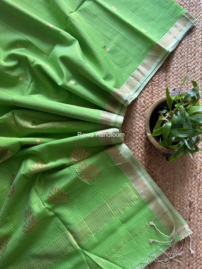 Maheshwari Parrot Green Butta Pallu Saree BTPS0100