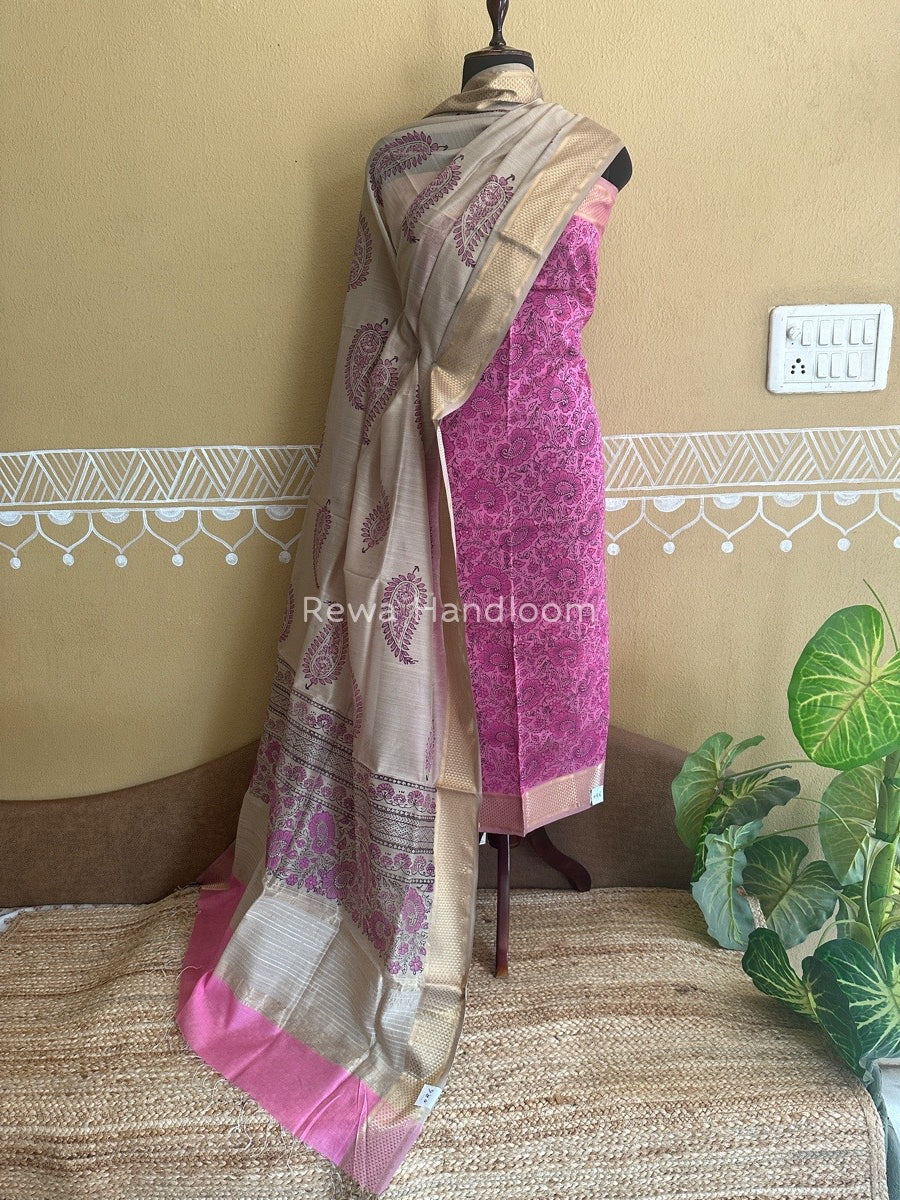 Maheshwari Handblock Print Top-Dupatta