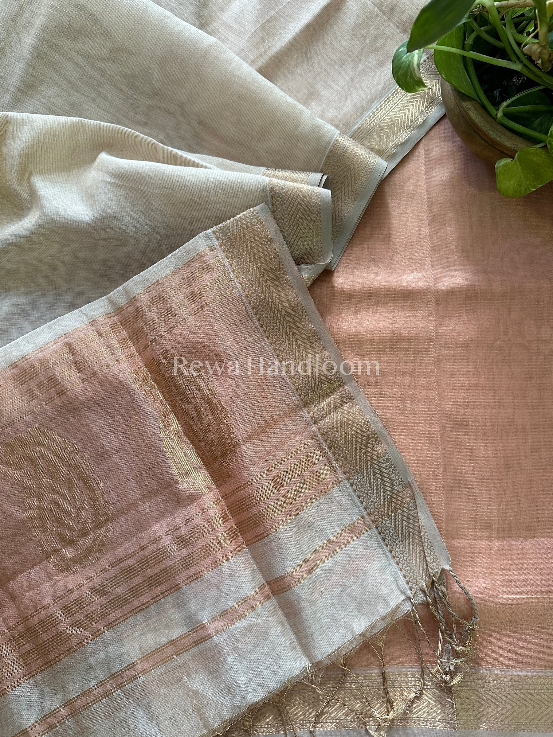 Maheshwari Light Peach Tissue BUTA  Dress Material-TPT32