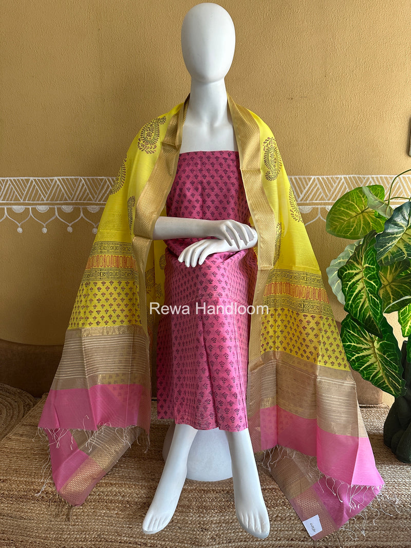 Maheshwari Handblock Print Top-Dupatta