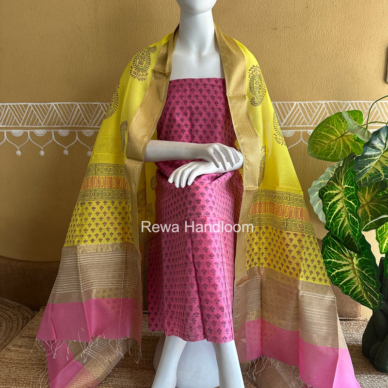Maheshwari Handblock Print Top-Dupatta