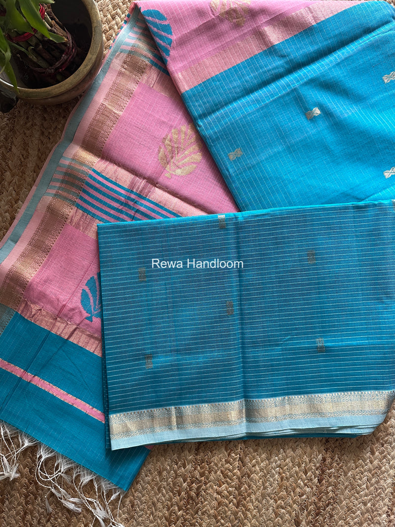 Maheshwari Sky Blue Butta Pallu Saree BTPS099
