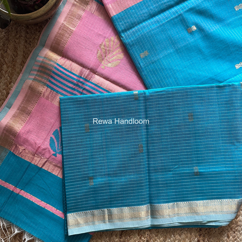 Maheshwari Sky Blue Butta Pallu Saree BTPS099