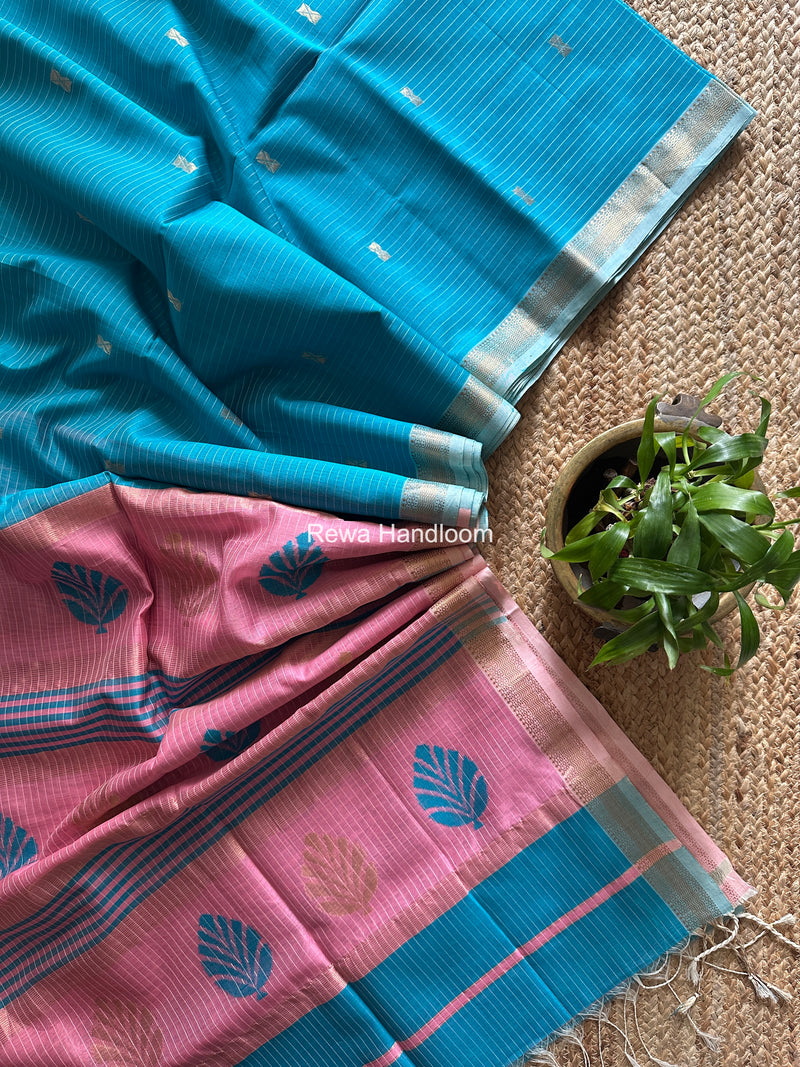 Maheshwari Sky Blue Butta Pallu Saree BTPS099
