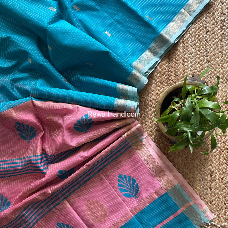 Maheshwari Sky Blue Butta Pallu Saree BTPS099