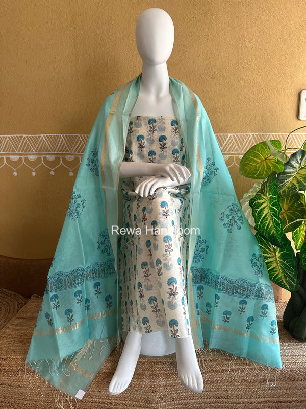 Maheshwari Handblock Print Top-Dupatta