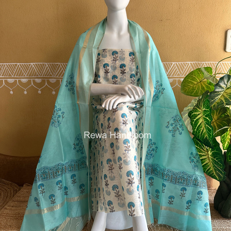 Maheshwari Handblock Print Top-Dupatta