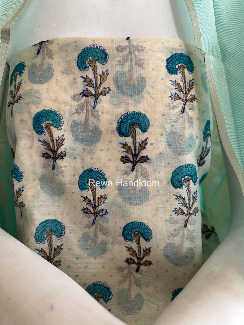 Maheshwari White Handblock Print Top-Dupatta HBS0176