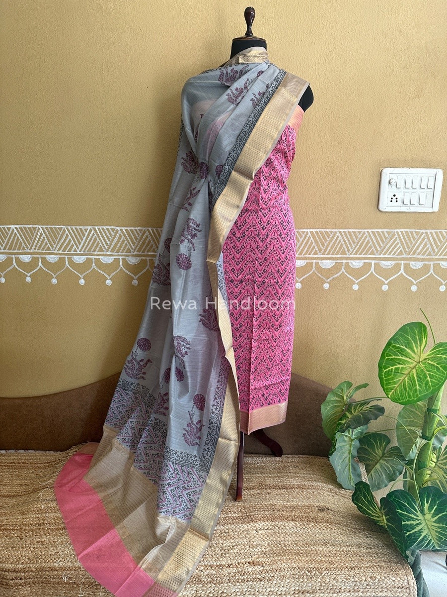 Maheshwari Handblock Print Top-Dupatta