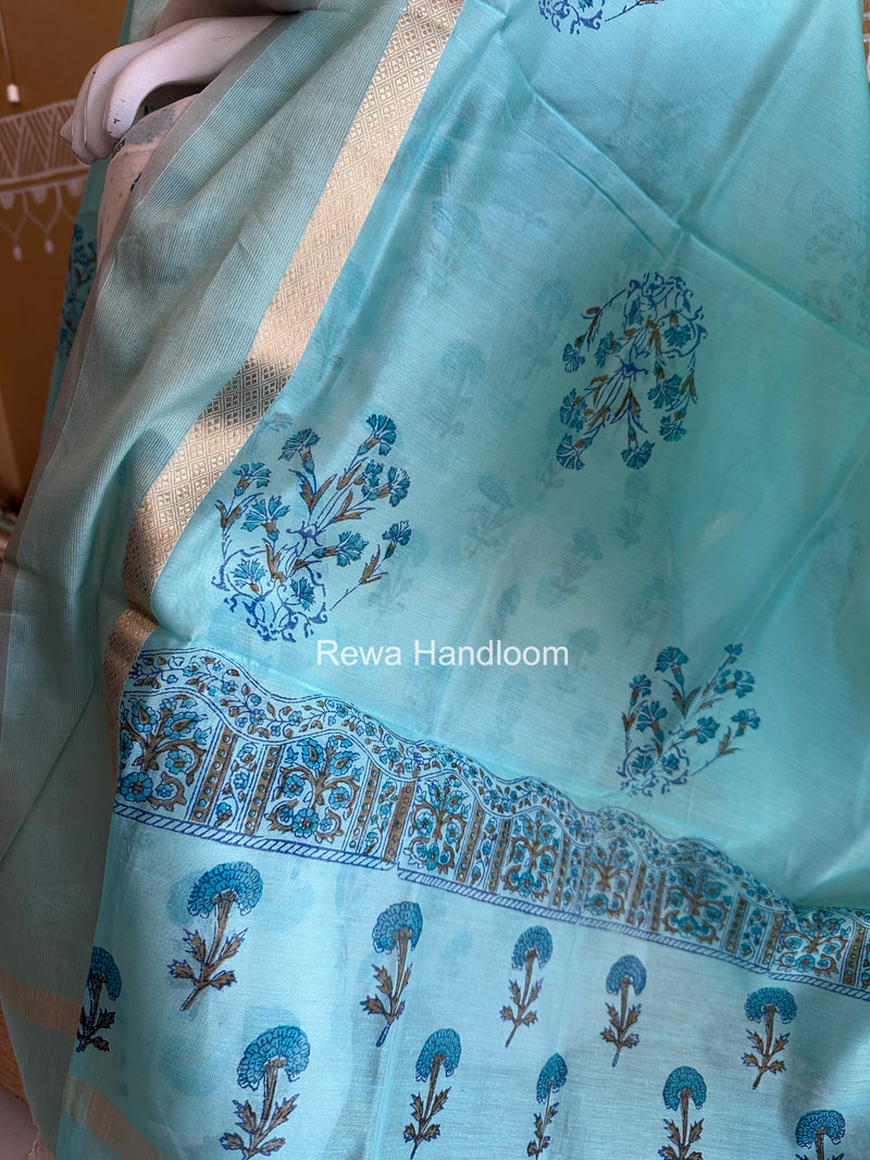Maheshwari White Handblock Print Top-Dupatta HBS0176