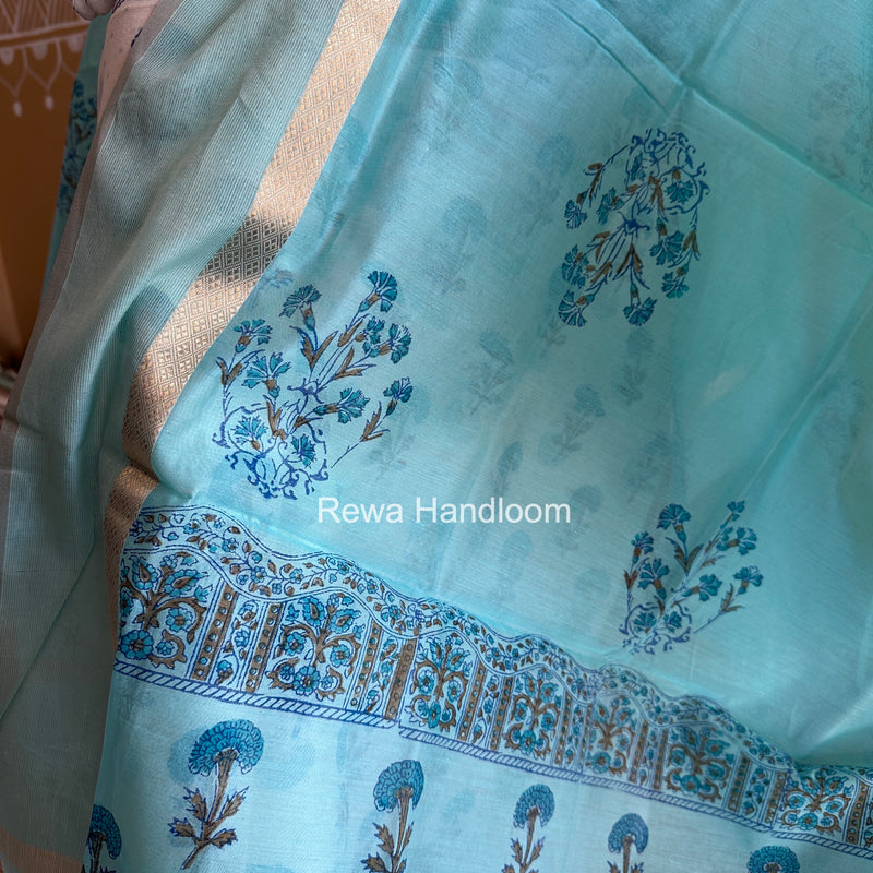Maheshwari White Handblock Print Top-Dupatta HBS0176