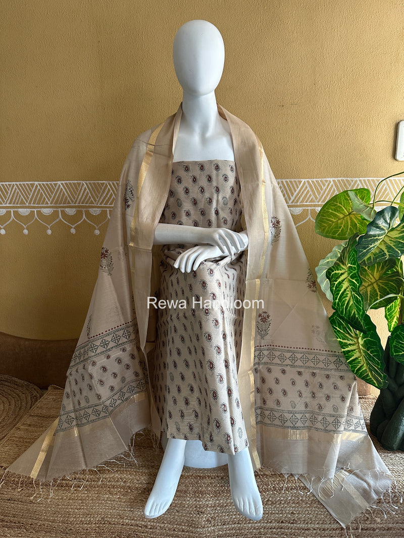 Maheshwari Handblock Print Top-Dupatta