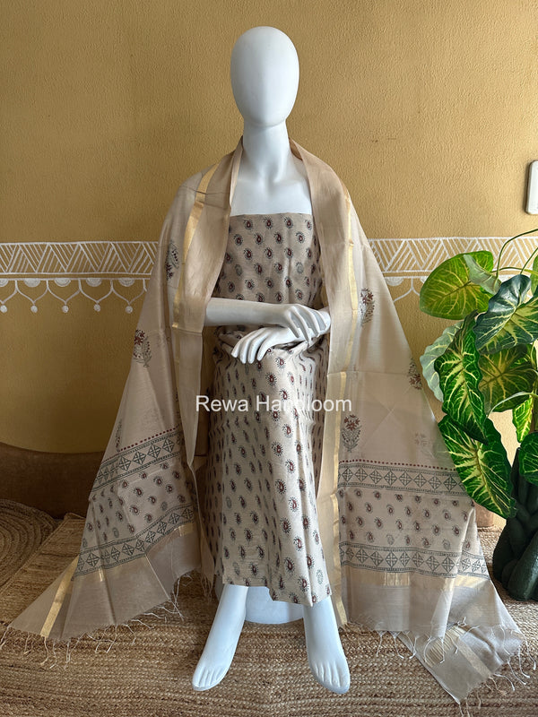 Maheshwari Handblock Print Top-Dupatta