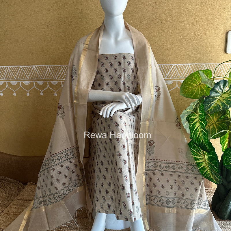 Maheshwari Handblock Print Top-Dupatta