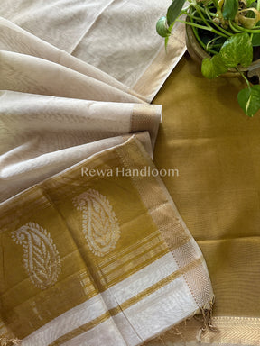 Maheshwari Golden Yellow-Off White Tissue Buta Dress Material-TPT34