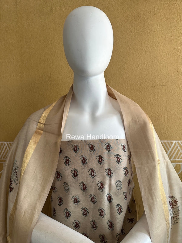 Maheshwari Beige Handblock Print Top-Dupatta HBS0214