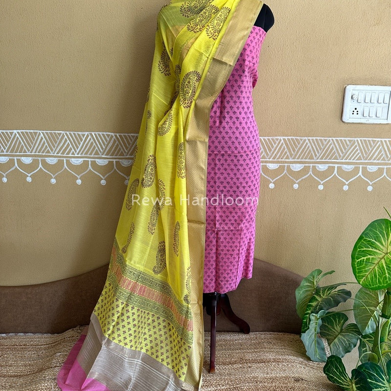 Maheshwari Handblock Print Top-Dupatta