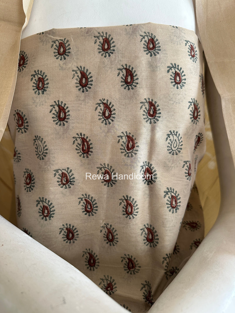 Maheshwari Beige Handblock Print Top-Dupatta HBS0214