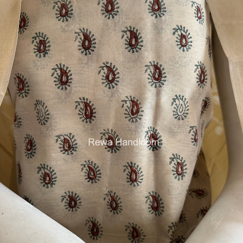 Maheshwari Beige Handblock Print Top-Dupatta HBS0214