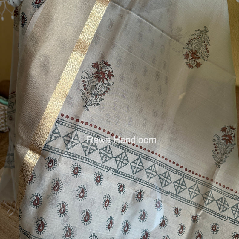 Maheshwari Beige Handblock Print Top-Dupatta HBS0214