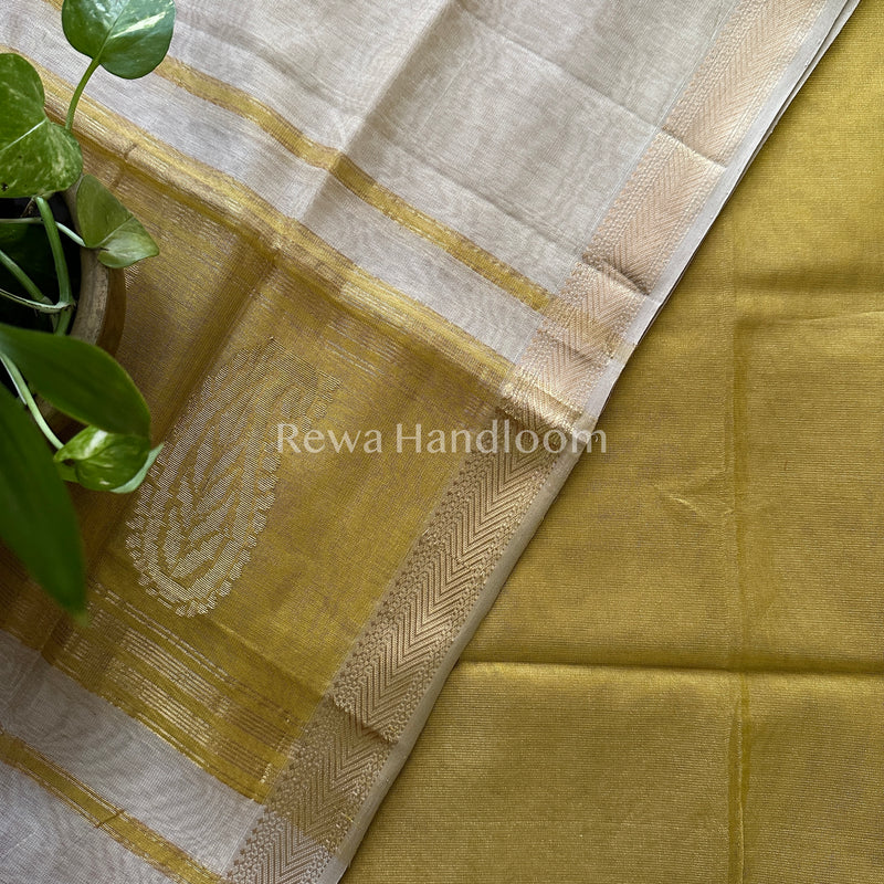 Maheshwari Yellow-Off White Tissue Buta Dress Material-TPT35