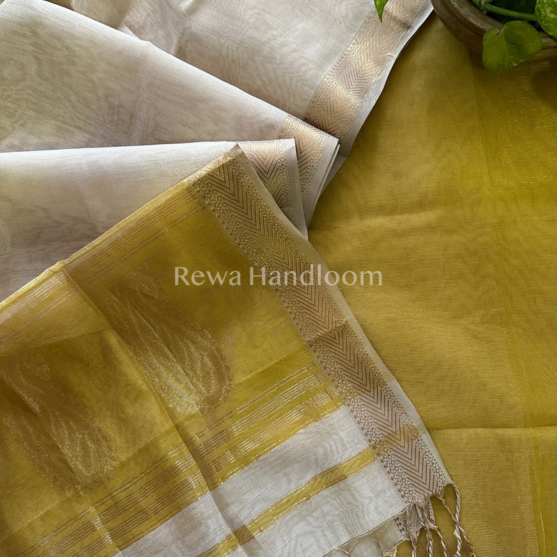 Maheshwari Yellow-Off White Tissue Buta Dress Material-TPT35