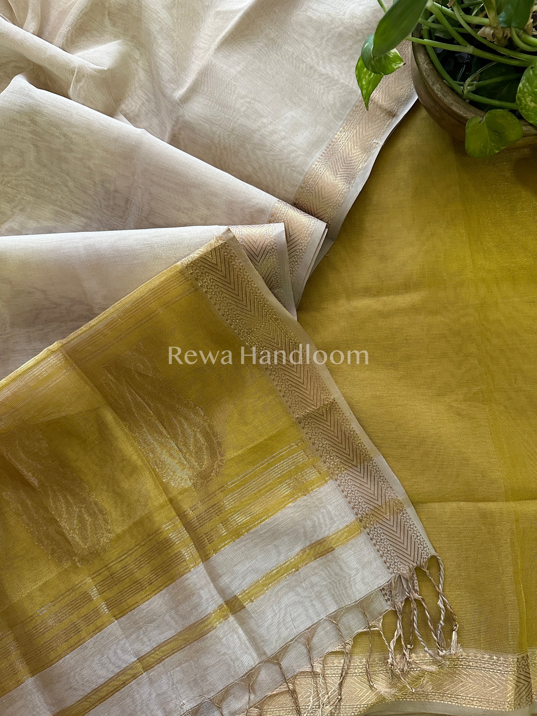 Maheshwari Yellow-Off White Tissue Buta Dress Material-TPT35