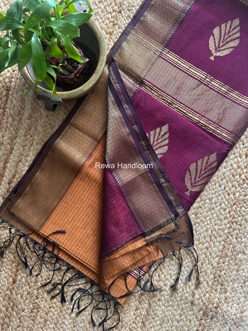 Maheshwari Rust Butta Pallu Saree BTPS097