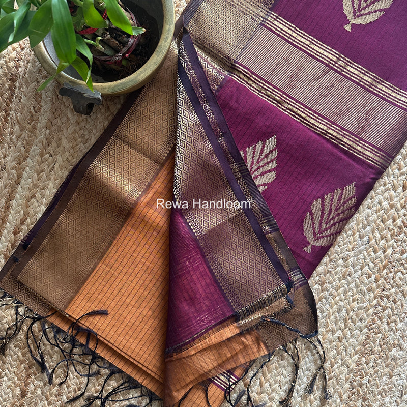 Maheshwari Rust Butta Pallu Saree BTPS097