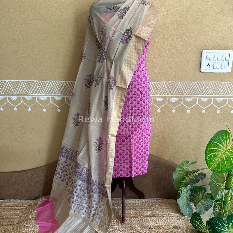 Maheshwari Handblock Print Top-Dupatta