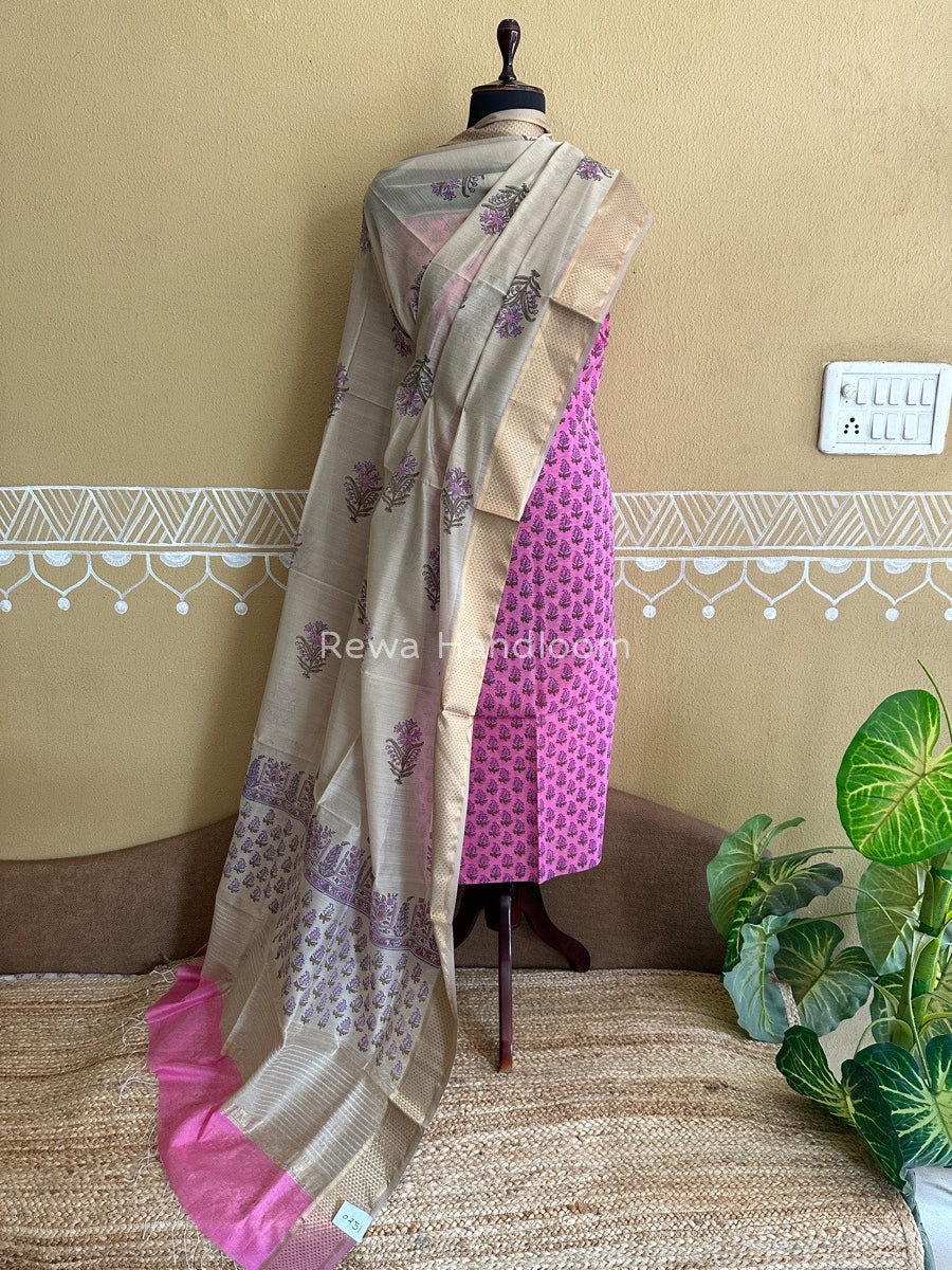 Maheshwari Handblock Print Top-Dupatta