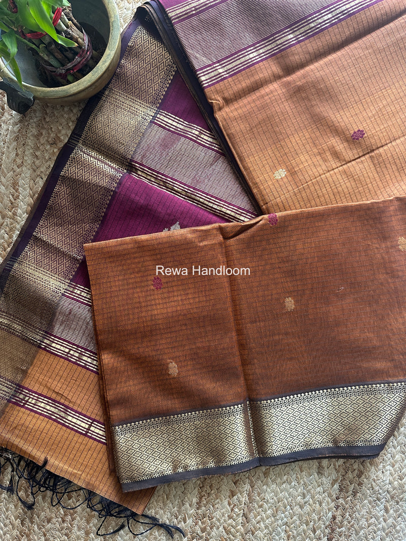 Maheshwari Rust Butta Pallu Saree BTPS097