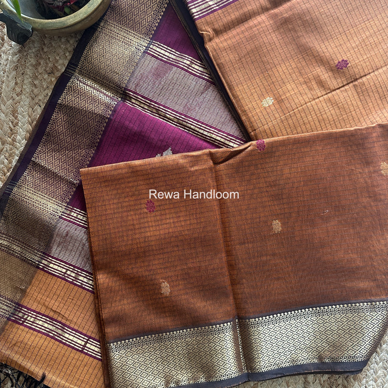 Maheshwari Rust Butta Pallu Saree BTPS097