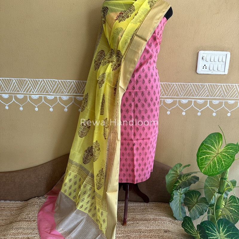 Maheshwari Handblock Print Top-Dupatta