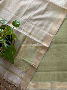 Maheshwari Pista Green-Beige Tissue Buta Dress Material-TPT36