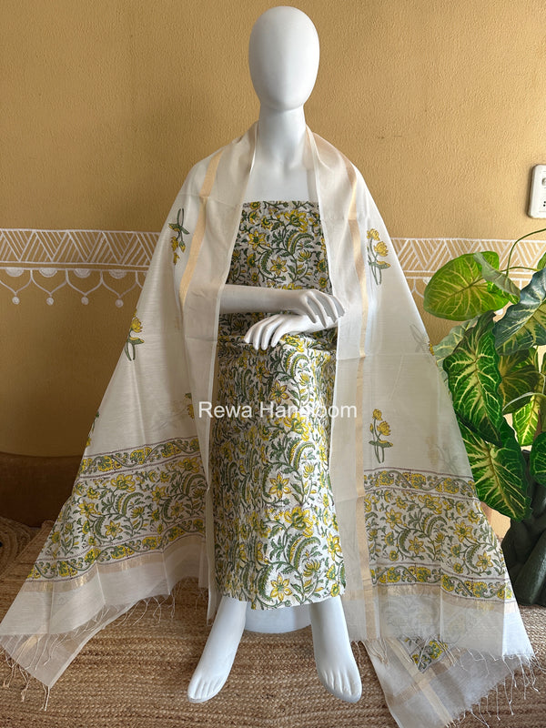 Maheshwari Handblock Print Top-Dupatta
