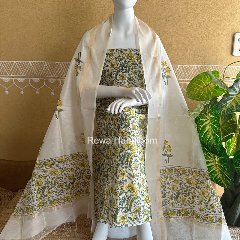 Maheshwari Handblock Print Top-Dupatta