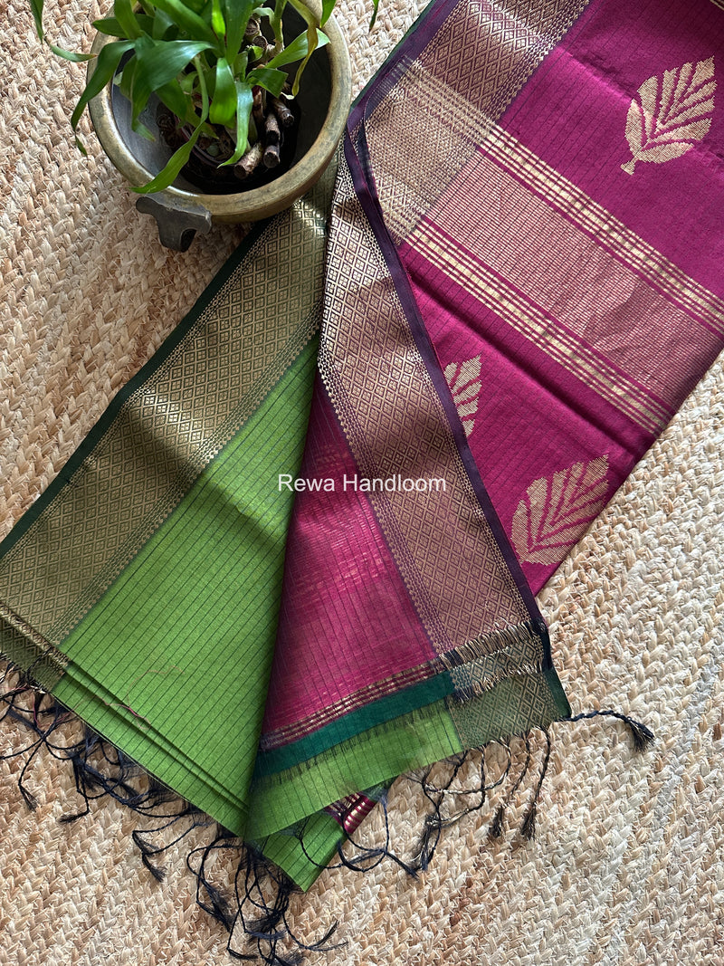 Maheshwari Parrot Green Butta Pallu Saree BTPS095